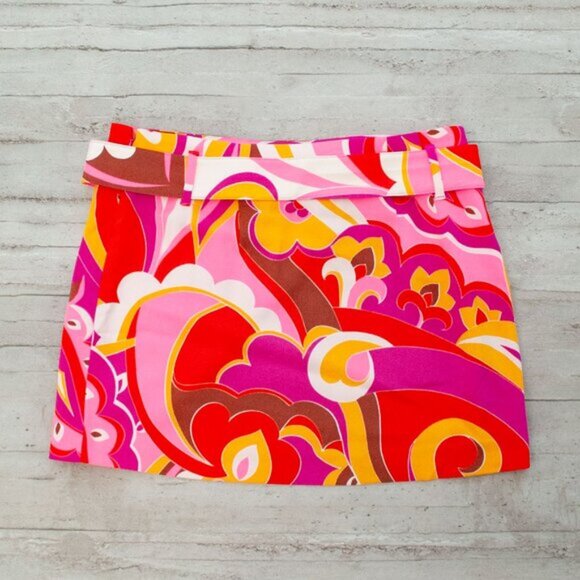 NWT Express High Waisted Retro Paisley Belted Mini Skirt - Picture 5 of 10